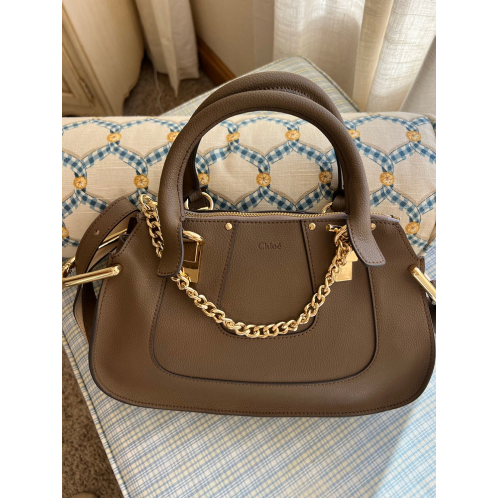 Chloé Taupe Leather Satchel with Gold Chain